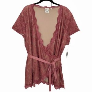 JANET CHUNG/WRAP FRONT TOP/ROSE LACE NUDE LINED/3X